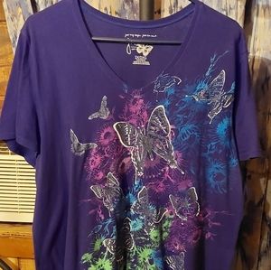 Vintage Black T Shirt with Colorful Butterflies on Front. Size 2X (18w/20w).